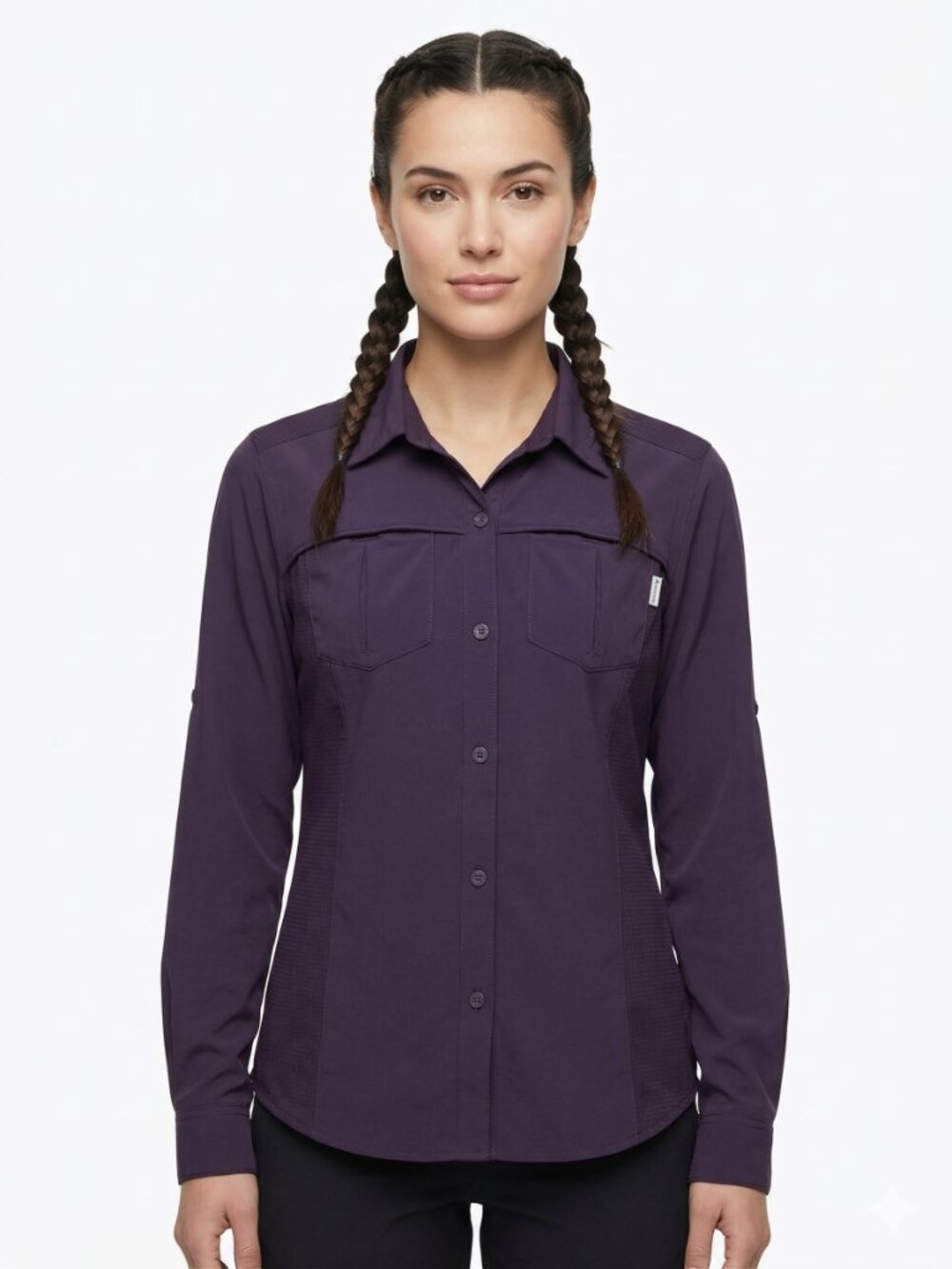 Columbia Omni-Shade Blouse Purple Button Up Roll Tab Gorpcore S - Picture 12 of 12